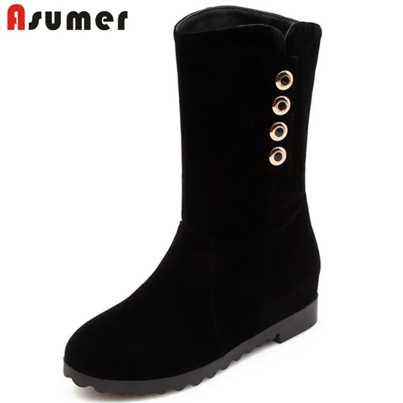 

ASUMER 2020 new fashion round toe ladies autumn winter boots women mid calf boots height increasing flock boots size 34-40