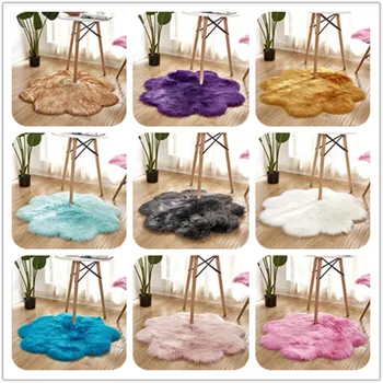 

Faux Wool Carpet Flower Shape Fur Shaggy Carpets Artificial Wool Rug Bedroom Living Room Bay Window Soft Mat Thick Tapete