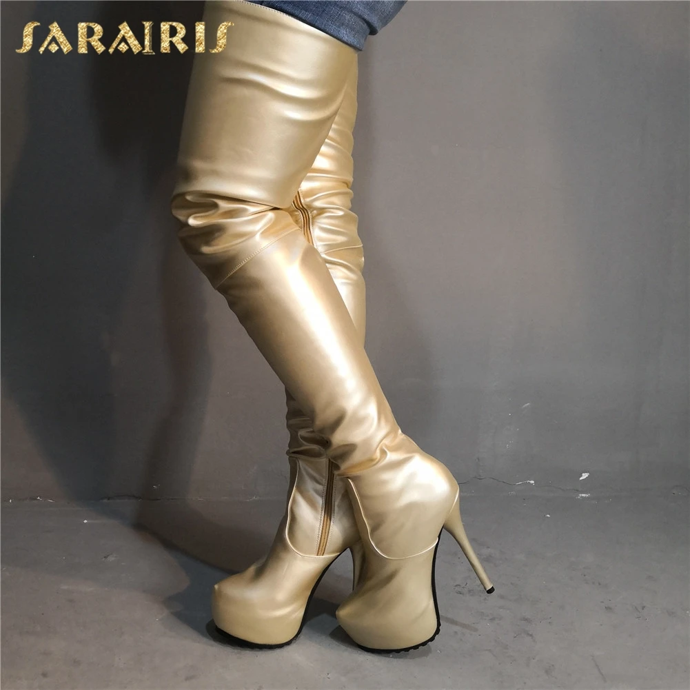 

Sarairis Brand Design Big Size 35-47 Sexy Women's Shoes Woman 2019 Party Gold Super High Heels Quality Over The Knee Boots