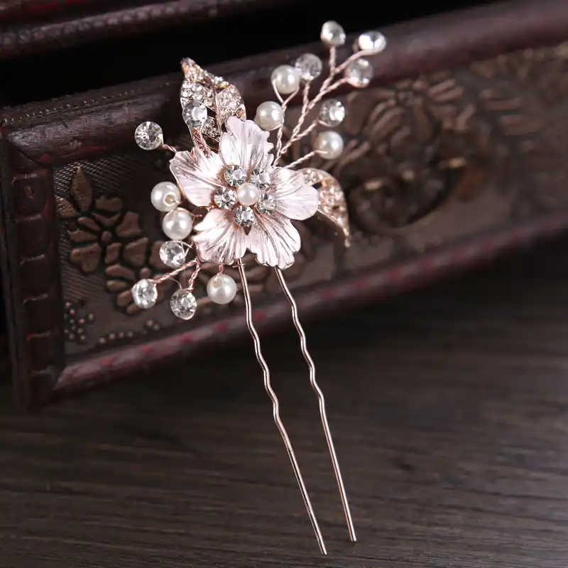 Vintage Gold Rose Gold Hair Accessories Women Wedding Rhinestone