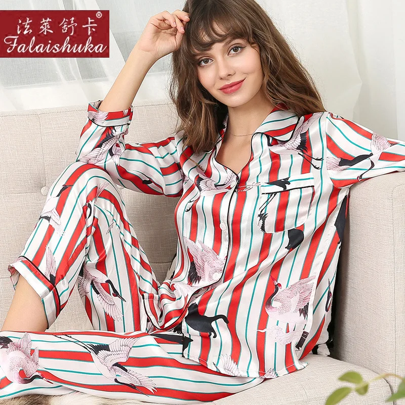 

Real Silk Pajamas Female Digital Printing 100% Silkworm Silk Sleepwear Woman Long-Sleeve Two-Piece Pyjama Sets T8171