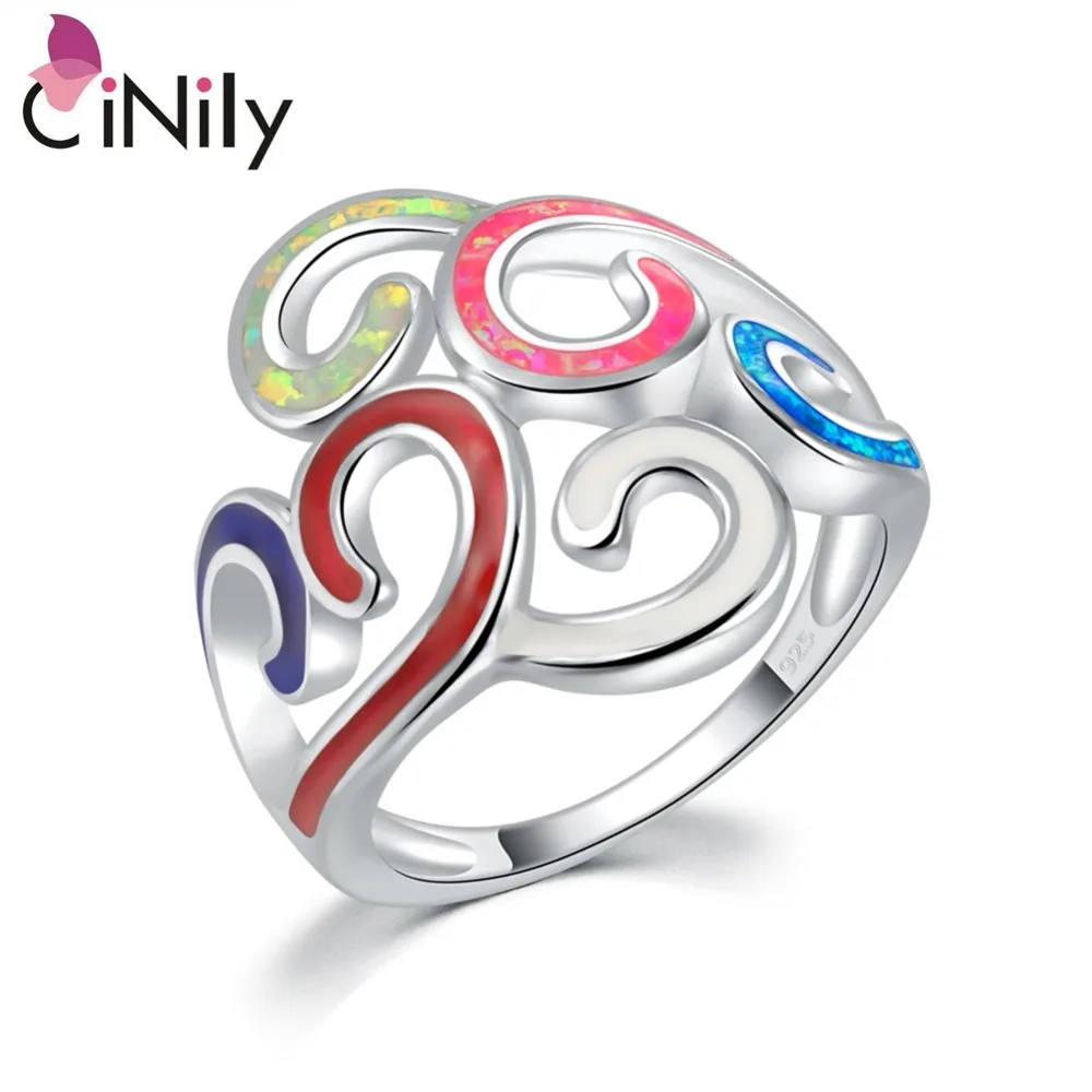 

Unique Wholesale Retail For Women Jewelry White Pink Opal Blue Opal & Enamel 925 Sterling Silver Plated Ring Size 8 / 9 OJ5801