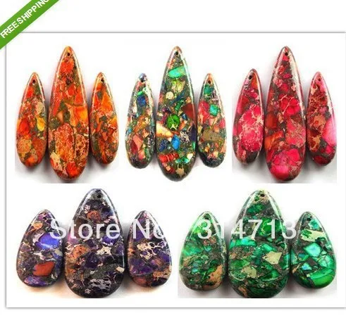 

(5 set/lot) Mixed Color Sea Sediment Stone/ Pyrite Teardrop pendant bead set