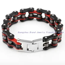 8.85 “(22.5 cm) * 19mm 120g Acero Inoxidable 316L Venta Caliente Rojo Negro Cadena de La Motocicleta hombres Pulseras Brazalete, Plata Exquisita Botones