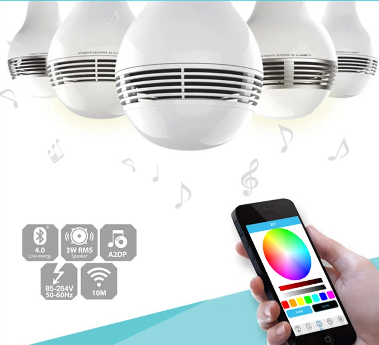 RGB LED лампа с Bluetooth- беспроводным динамиком и APP дистанционным управлением, E27 базы, красочный Bluetooth-динамик, смарт-музыкальный динамик