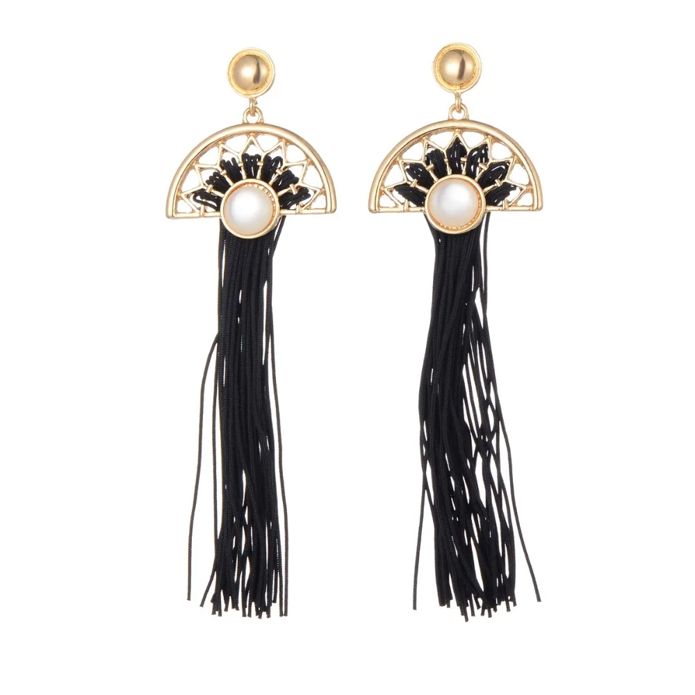 

Long Drop Earrings Hollow Tassel Opal Stone Earring Rose Gold Color Jewelry Bohemia Line Sector Geometry Dangler Ethnic Women