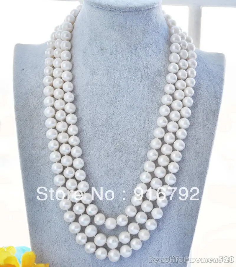 

free shipping >>>>>3STRANDS 12mm ROUND WHITE FRESHWATER PEARL NECKLACE 25IN