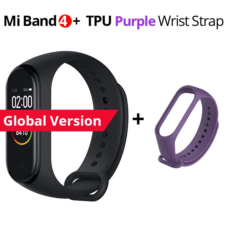 Глобальная версия Xiaomi Mi Band 4 многоязычный Браслет фитнес-браслет 135 мАч Bluetooth 5,0 умные часы - Цвет: Add Purple Strap