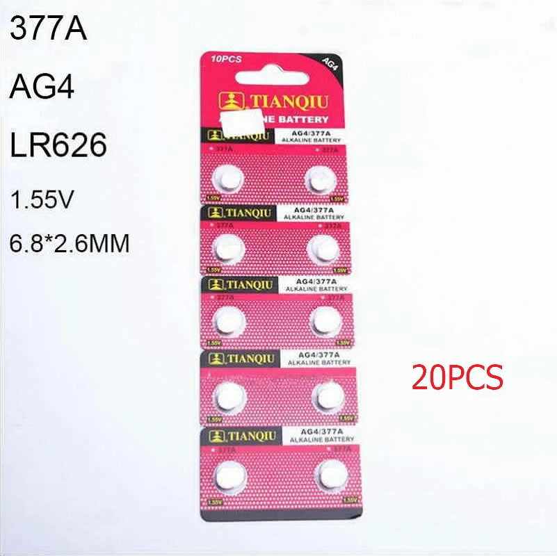 20 pcs AG4 LR626 377A 1.55V 377 Battery For Watch Button Cell Batteries New Brand Watch Accessories Alkaline Electronic Products