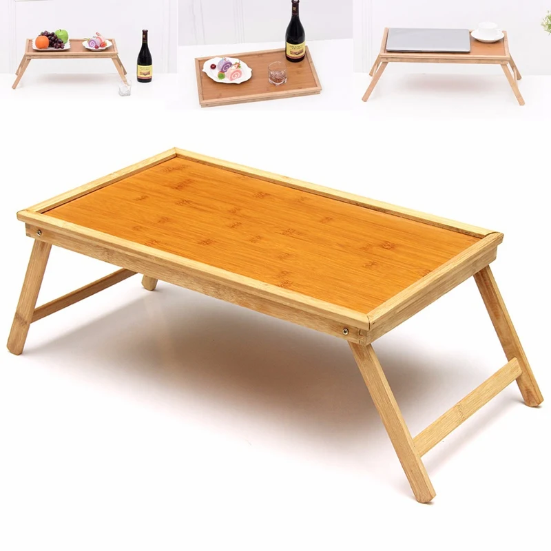 Koop Opvouwbare Houten Bamboe Bed Lade Ontbijt Laptop Bureau Thee Serveren Tafel Stand Nieuwe Laptop Standhouder Notebook Cooler Cooling