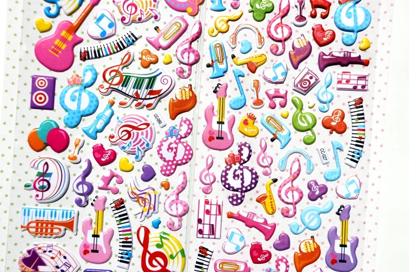2 листа Милая музыкальная гитара фортепианная нота Мультяшные наклейки детские игрушки 3D DIY Kawaii украшение дневника Скрапбукинг подарок
