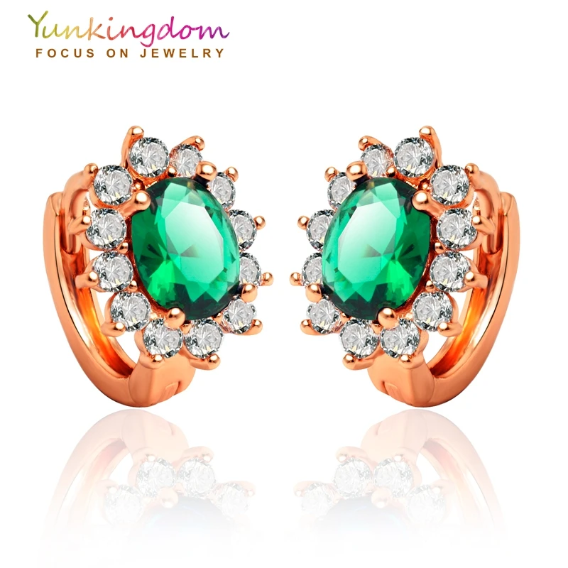 Женские серьги обручи с кристаллами Yunkingdom цвета розового золота кубическим