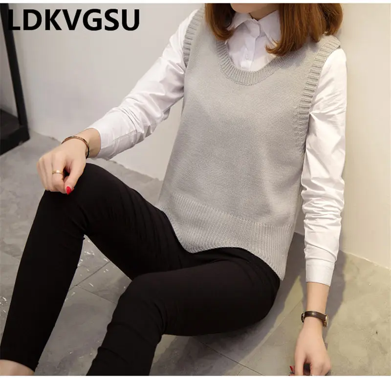 Sweater Vest Female Spring Autumn New Korean Students Large Size Was Thin Women Round Neck Hooded Knit Vest Is1617