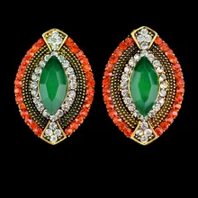 Пара Ohrringe эллиптическая леди gir ювелирные изделия Ретро сверла серьги с Зелеными камнями Богемия