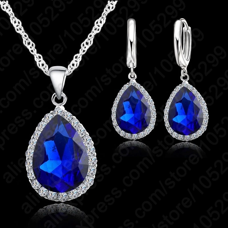 Комплект из колье и серёг серебра 925 пробы с кристаллами|crystal necklace wedding|jewelry setsquality