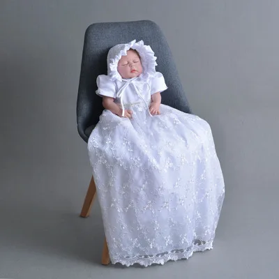

2020 White Long Christening Gowns for Baby Girl Lace Dress Ivory 1 Year Birthday Dress Infant Baptism Dress