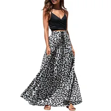 Женская длинная юбка с леопардовым принтом, длинная Плиссированная летняя модная богемная Макси-юбка с высокой талией, Прямая поставка, M#29