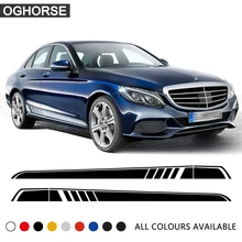 2 Pcs Door Side Skirt Stripe Decal Sticker for Mercedes Benz C Class W205 Coupe Sedan C63 C180 C200 E Class W213 AMG Accessories