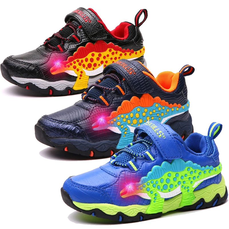

Dinoskulls Shoes for Boys Light Up LED Children Sneakers Dinosaur Kids Trainers Sport Tennis Glowing 2019 Running Toddler Shoes