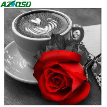 

AZQSD Diamond Mosaic Sale Flowers Rhinestones Pictures Diamond Embroidery Diamond Painting Full Square Drill Red Rose Kit