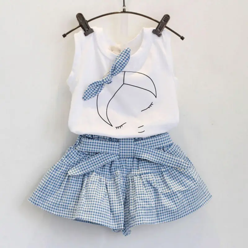 

Kid Baby Girl Clothes Bow T-shirt Tops+Plaids&Check Dress Skirt Pants Outfit Set