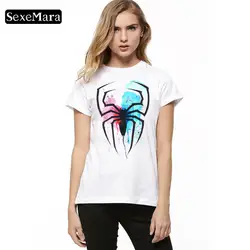 SexeMara/крутая футболка с человеком-пауком для женщин, Новая повседневная футболка с круглым вырезом