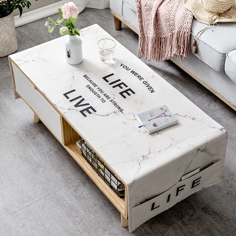 IHAD Nordic Modern Tablecloth Cotton Rectangle Marbling Tablecloth Banquet Table Cover Coffee Table TV Home Kitchen Decoration