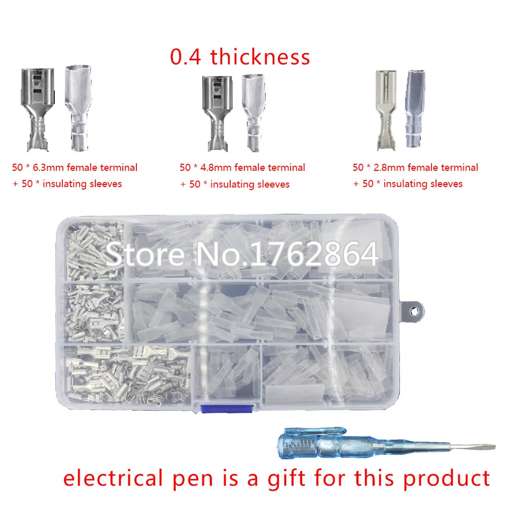 150 PCS 6.3 / 4.8 / 2.8 Plug Springs Pluggable Crimp Terminal Wire Connectors
