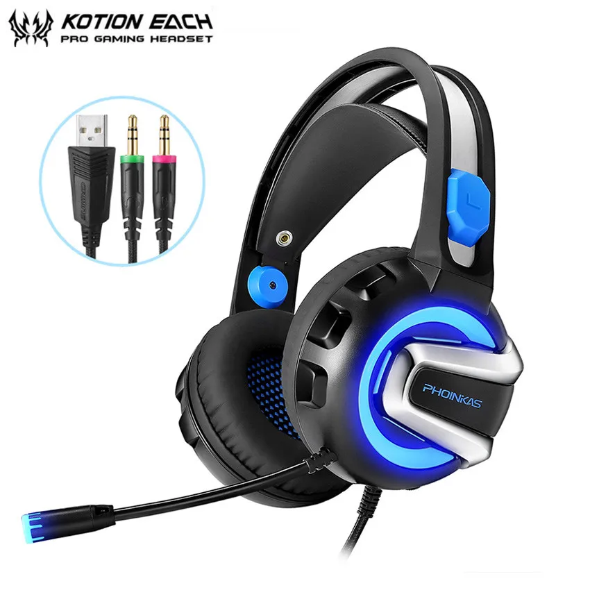 Игровые наушники KOTION H4 ПК стерео игровая гарнитура с микрофоном светодиодный