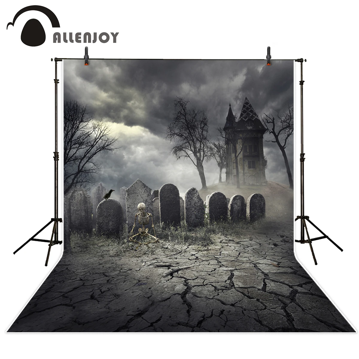 

Allenjoy photography background terror cemetery skeleton Castle Halloween theme backdrop professional photo background studio