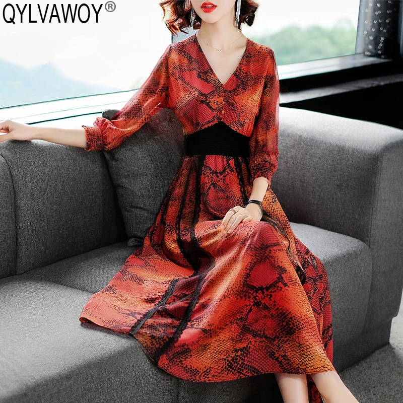 

Vintage Spring Summer 100% Silk Dress Women Clothes 2019 Koren Pleated Leopard Midi Dress Elegant Ladies Dresses Vestido H010907