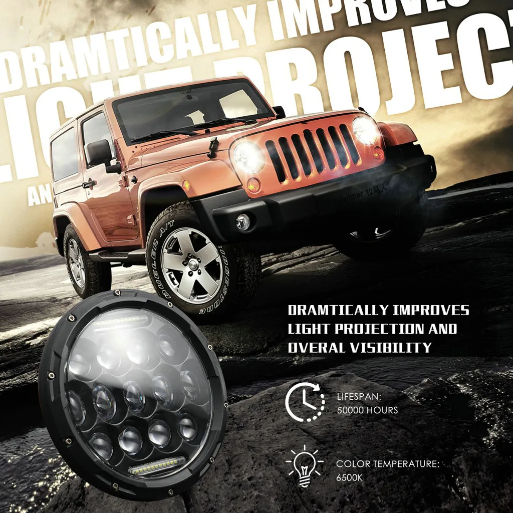 Round 300W Total Car LED Headlights Hi/Lo 97-18 For JEEP JK TJ LJ Wrangler 7Inch 2019 New Arival Dropshipping/Wholesale #30 | Автомобили и