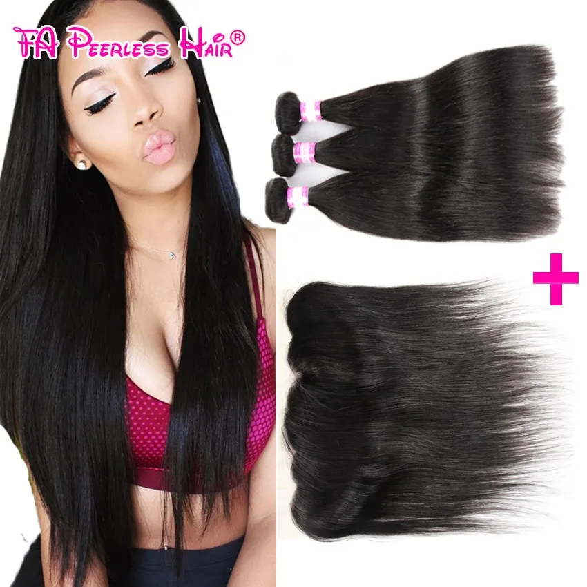 Mink Brazilian Virgin Hair with Frontal Closure Bundle,Brazilian Straight Hair With Closure,3pcs Hair Bundles with 1pc Closure