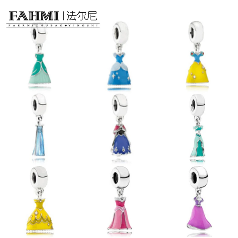 

FAHMI Genuine 925 Sterling Silver Beads Charming Beautiful Princess Dress charm Beads Fit Pendant Charms Bracelets Free Shipping