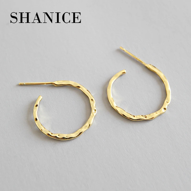 SHANICE Золото Цвет неправильной выпуклой геометрии 925 Серебряное украшенное мозаичное cz кубического циркония серьги гвоздики для женщин ювелирные изделия