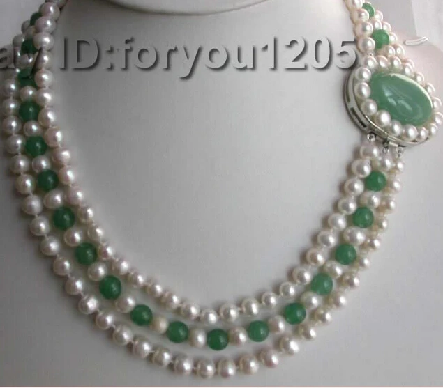 

Hot sell Noble- hot sell new - Hot sale hot sell new ->> 3rows Natural White Pearl Green Jade Necklace