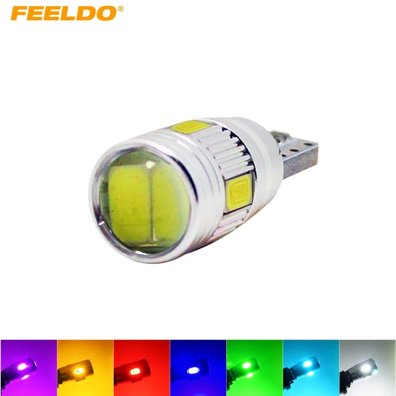 

FEELDO 50Pcs T10 W5W 194 168 6SMD 5630 6 LED Canbus Error Free Light Bulb With Len White/Blue/Red/Ice Blue/Pink/Green/Yellow