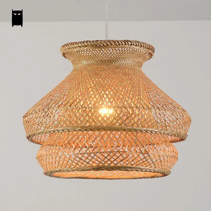 Бамбуковый Плетеный светильник-люстра из ротанга, японский винтажный Азиатский креативный подвесной потолочный светильник, обеденный стол, кабинет