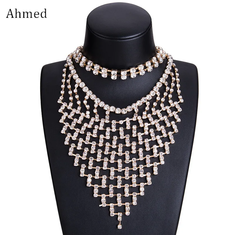 Exaggerated Rhinestone Pendant Necklace Set Fashion