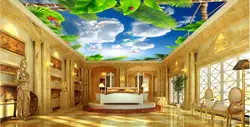 Пользовательские фото 3d потолочные фрески обои белые облака Dove зеленые листья 3D настенные фрески обои для гостиной живопись