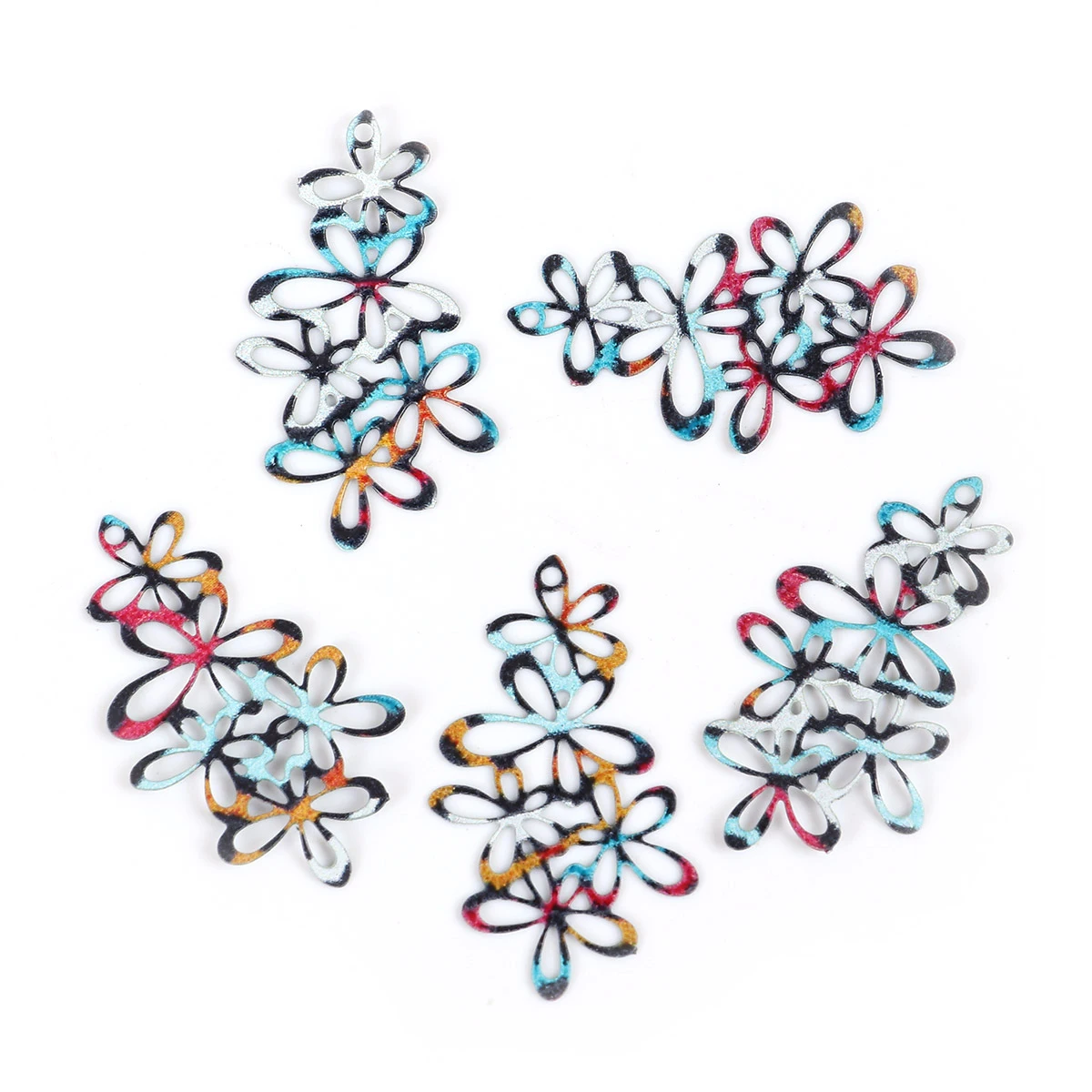 

Iron Alloy Enamel Painting Flower Charms Pendants Green Multicolor Filigree Pendants For Woman DIY Earrings Gift Jewelry Finding