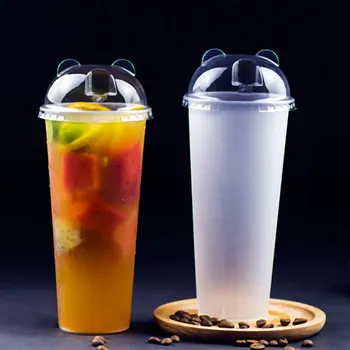 

50pcs 700ml 500ml frosted transparent injection thickened plastic cup disposable milk tea fruit tea cold drink cups with lid