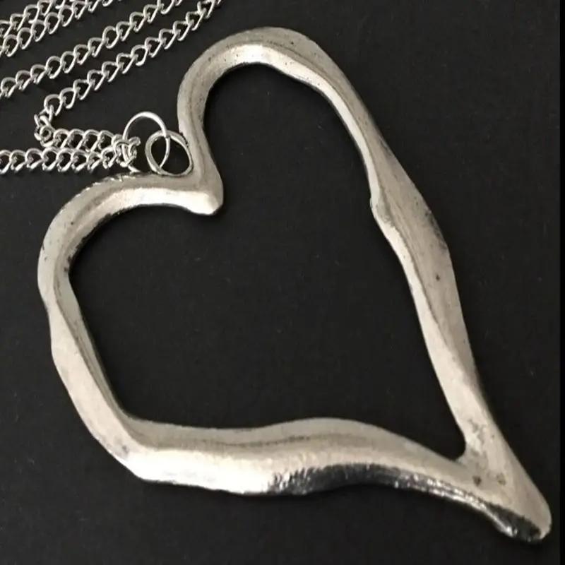 Антикварное серебряное панк Lagenlook большое абстрактное Сердце ожерелье подвеска длинная цепочка массивное ожерелье женский подарок ювелирной дружбы