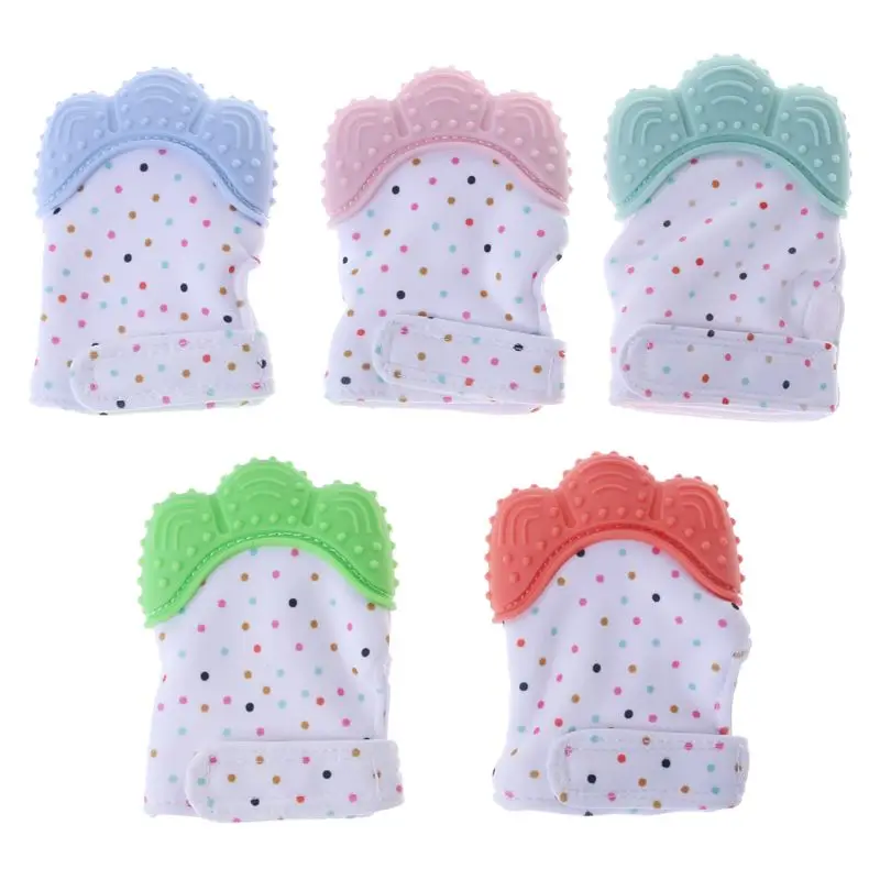 

Baby Teether Gloves Squeaky Grind Teeth Oral Care Teething Pain Relief Newborn Bite Chew Sound Toys Adjustable Silicone Mitten