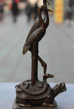 

Royal Copper Bronze Feng Shui Two red crown crane Dragon turtle Basaltic Statue