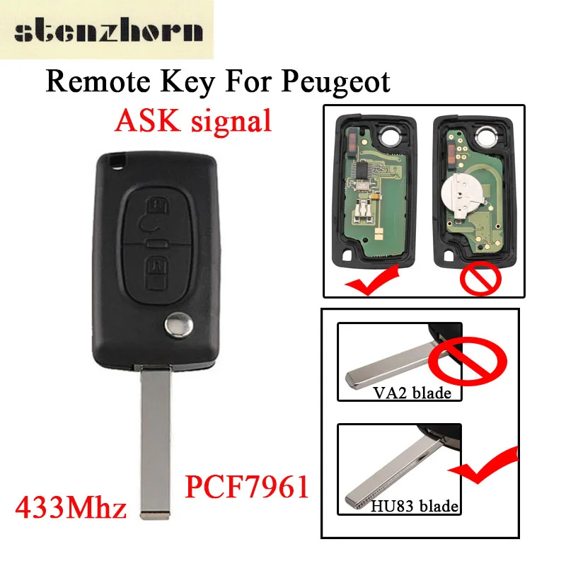 Stenzhorn 2 кнопки Складные дистанционного ключа 433 мГц для peugeot 207 208 307 308 408 2005 2011