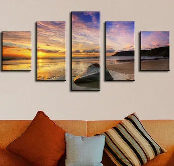 

Top Fashion New 5 Panel Calm Summer Sunset Modern Home Wall Decor Canvas Picture Art Print Painting Set Of Each Arts Frame