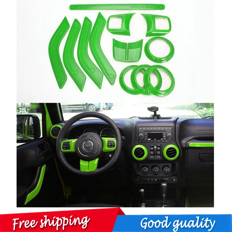 Us 76 0 20 Off Free Shipping 12 Pic Interior Mouldings Full Set Interior Decoration Trim Kit For Jeep Wrangler Cab 4 Door 2011 2015 In Interior