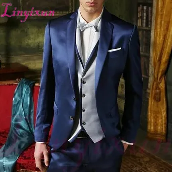 

Linyixun 2019 Groom Tuxedo Shiny Navy Blue Groomsmen Notch Lapel Wedding Dinner Suits Best Man Bridegroom suit