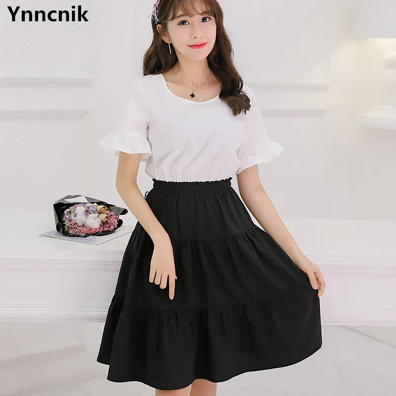 Ynncnik 2022 New Korean  Dress  Women Patchwork Short Sleeve 